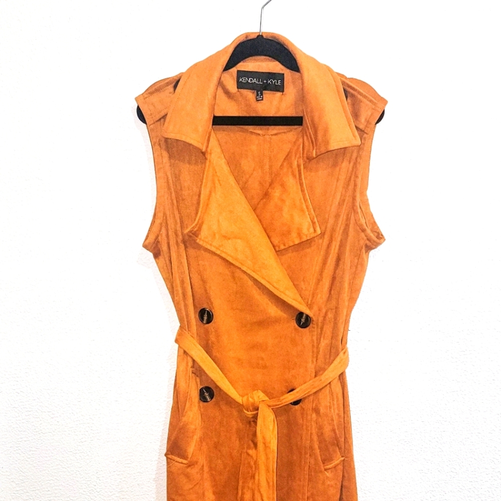 Sleeveless Faux Suede Camel Trench